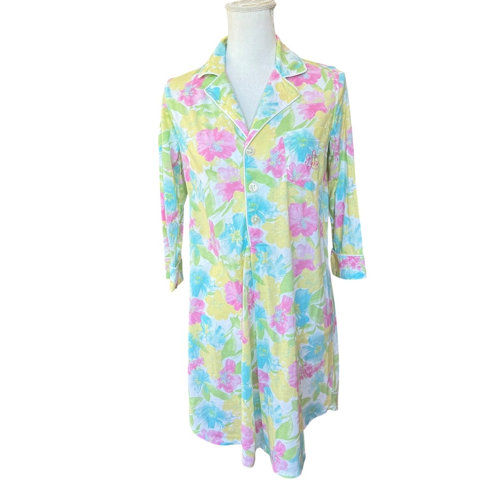 Lauren Ralph Lauren Floral Nightshirt Womens Small Pastel Pink Blue Pajamas‎